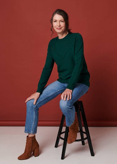 Izabel London Green Textured Knit Slim Fit Jumper