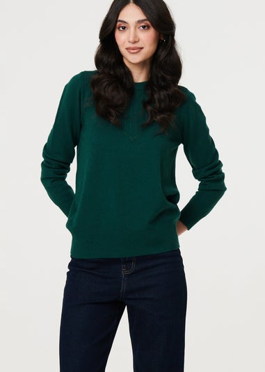 Izabel London Green Textured Knit Slim Fit Jumper