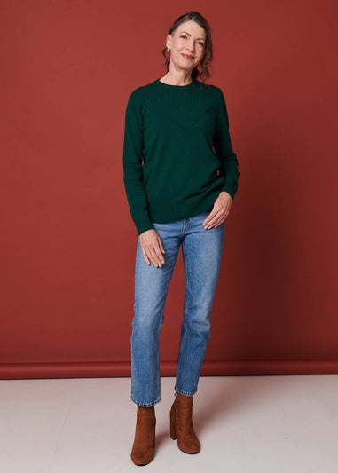 Izabel London Green Textured Knit Slim Fit Jumper