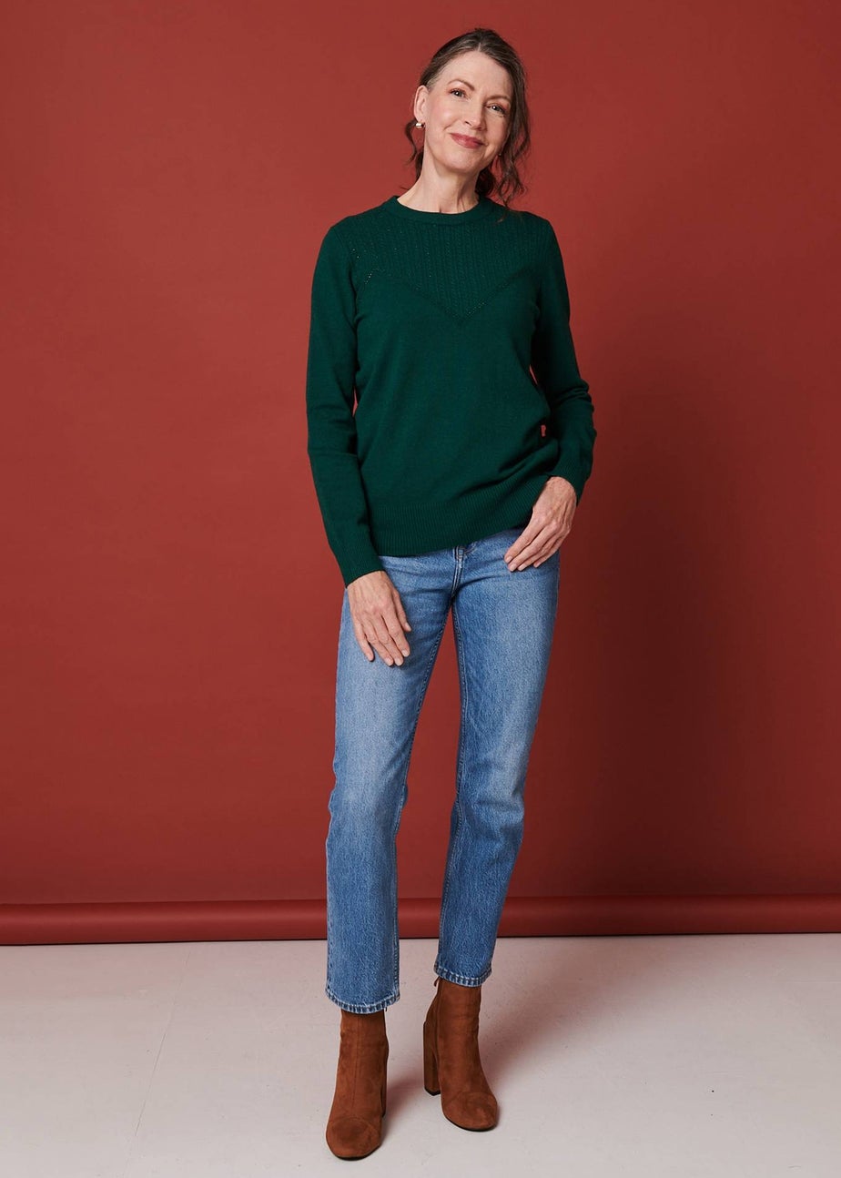 Izabel London Green Textured Knit Slim Fit Jumper
