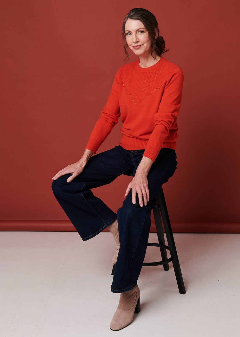 Izabel London Orange Textured Knit Slim Fit Jumper