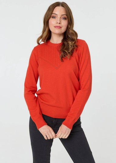 Izabel London Orange Textured Knit Slim Fit Jumper