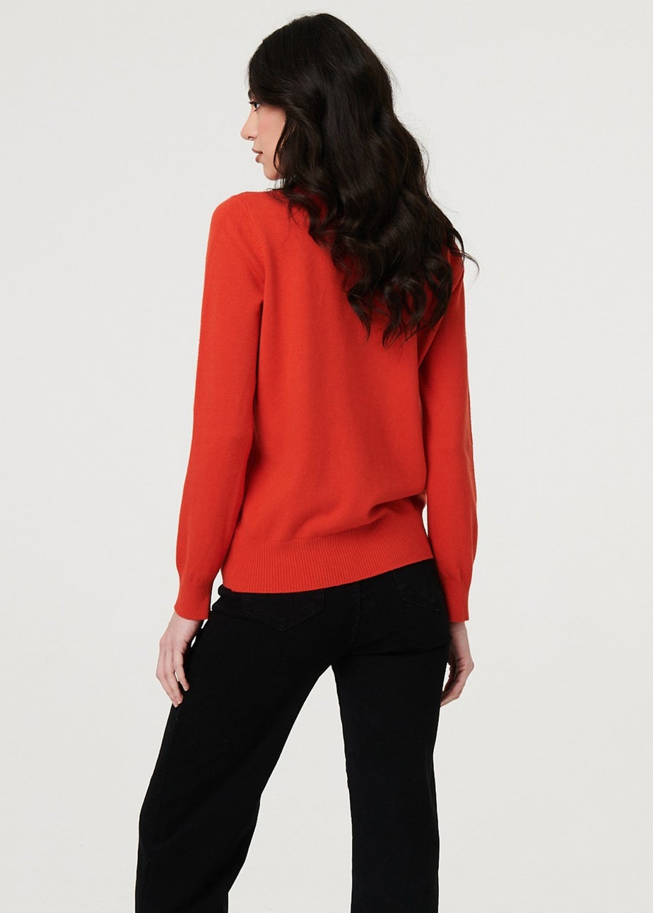 Izabel London Orange Textured Knit Slim Fit Jumper