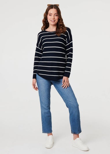Izabel London Navy Striped Drop Shoulder Long Sleeve Top