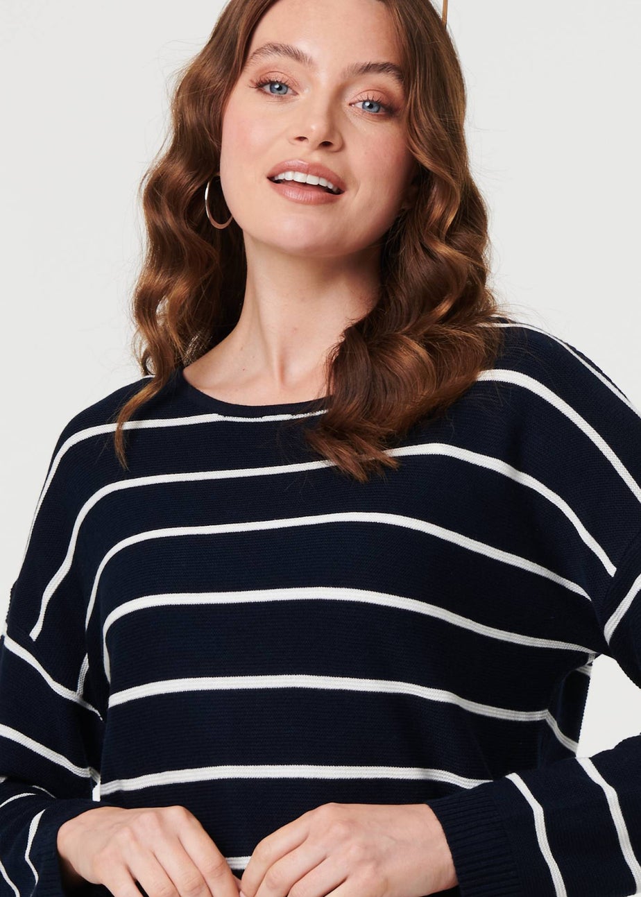 Izabel London Navy Striped Drop Shoulder Long Sleeve Top