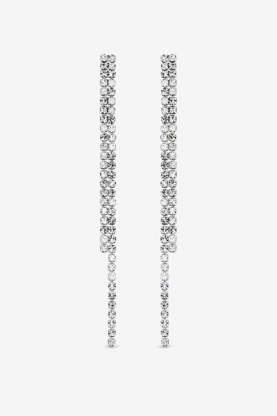 Mood Silver Crystal Linear Drop Earrings