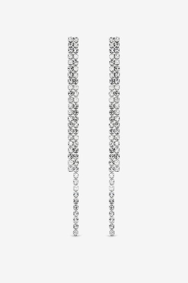 Mood Silver Crystal Linear Drop Earrings