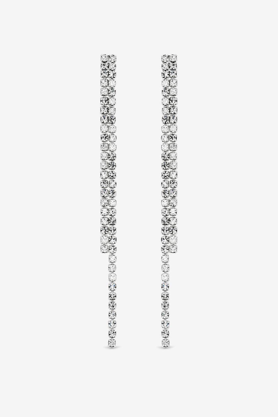 Mood Silver Crystal Linear Drop Earrings