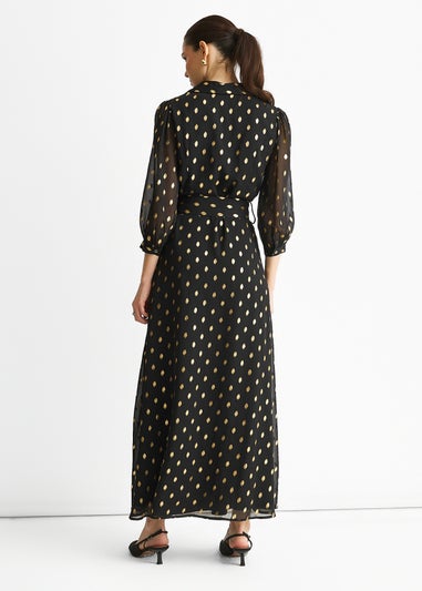 Gini London Black Chiffon Foil Belted Maxi Shirt Dress