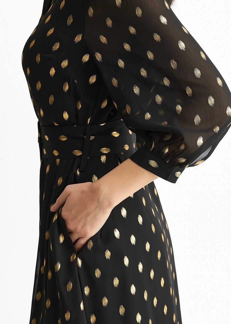 Gini London Black Chiffon Foil Belted Maxi Shirt Dress