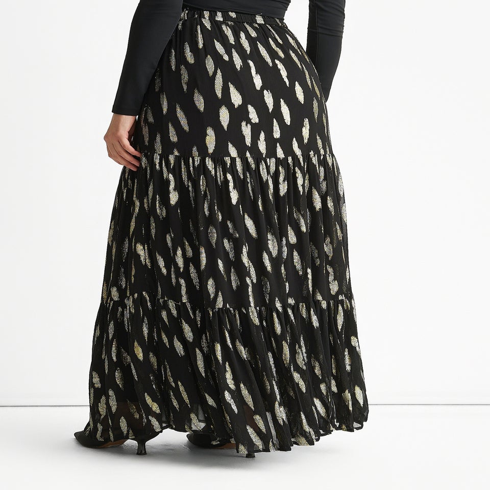 Gini London Black Clipped Jacquard Tiered Maxi Skirt