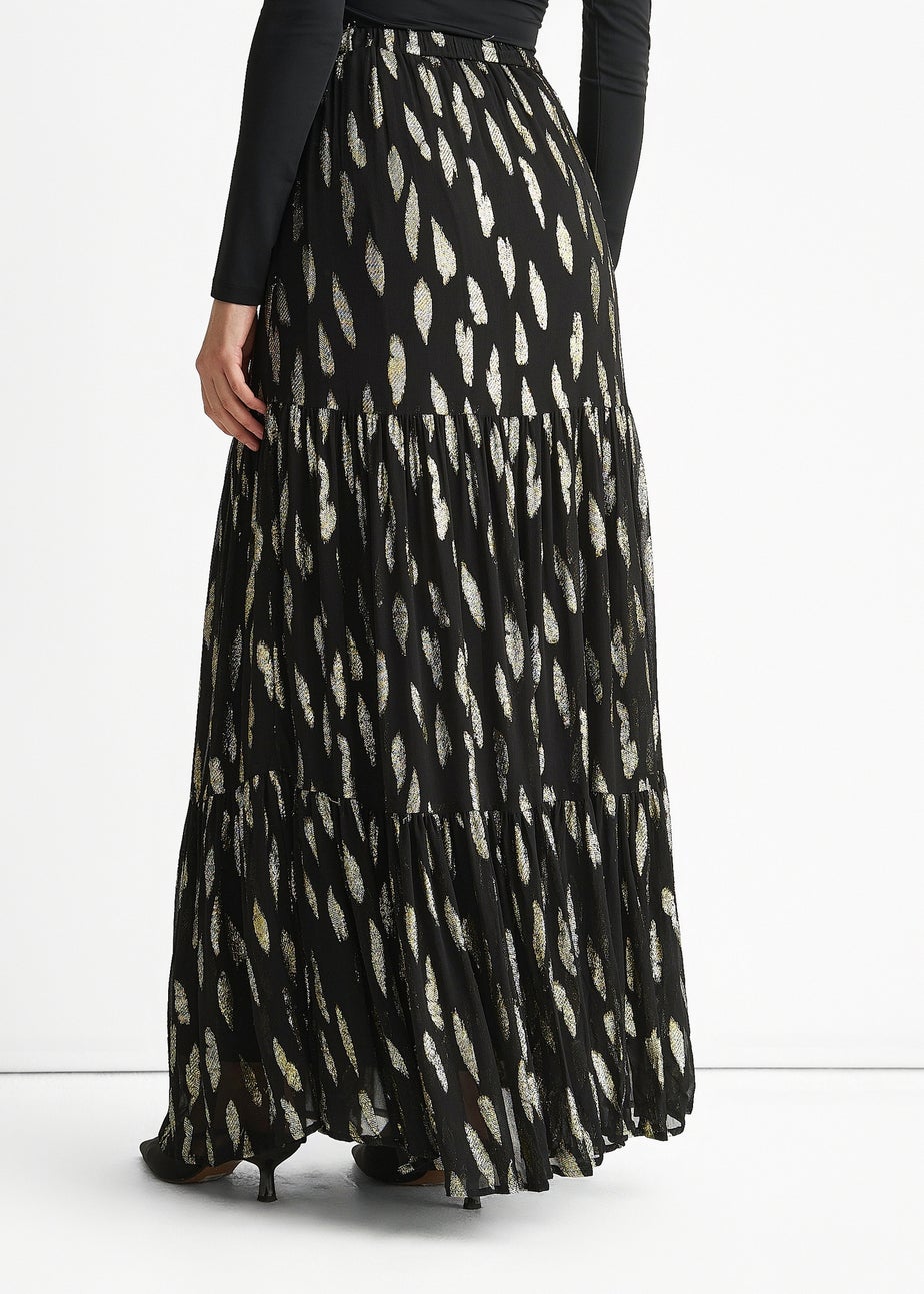 Gini London Black Clipped Jacquard Tiered Maxi Skirt