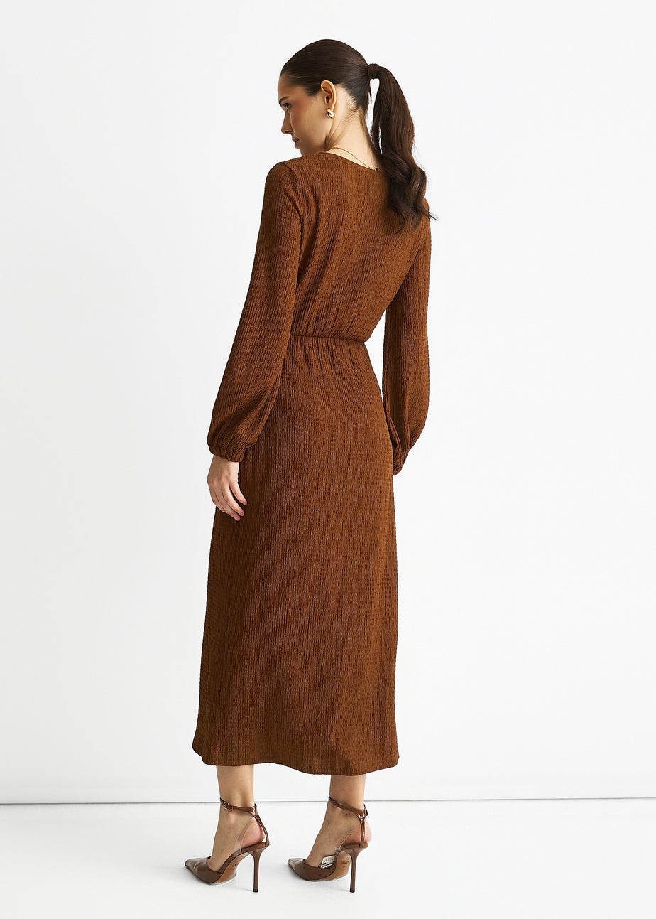 Gini London Brown Jersey Texture Wrap Metal Trim Midi Dress