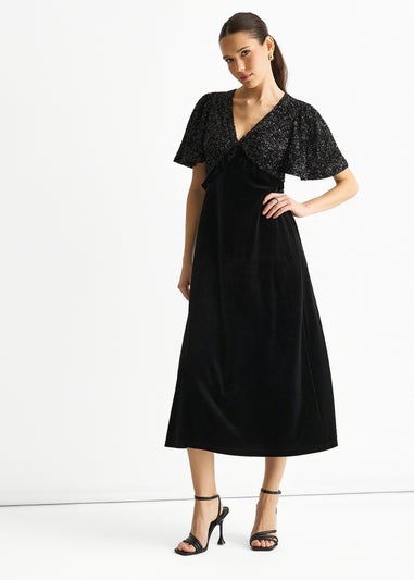 Gini London Black Sequin Top Premium Velvet Occasion Midi Dress