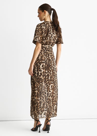 Gini London Brown Chiffon Animal Lurex Stripe Wrap Midi Dress