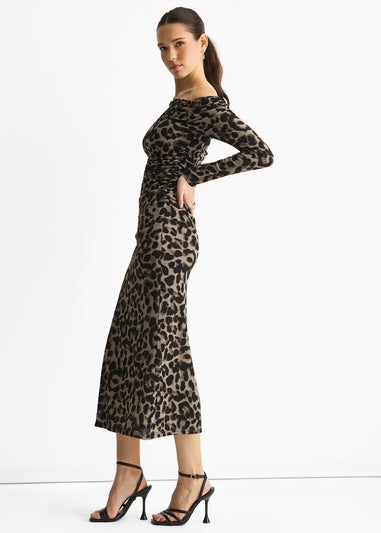 Gini London Grey Animal Jersey Animal One Shoulder Midi Dress