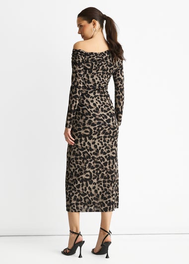 Gini London Grey Animal Jersey Animal One Shoulder Midi Dress