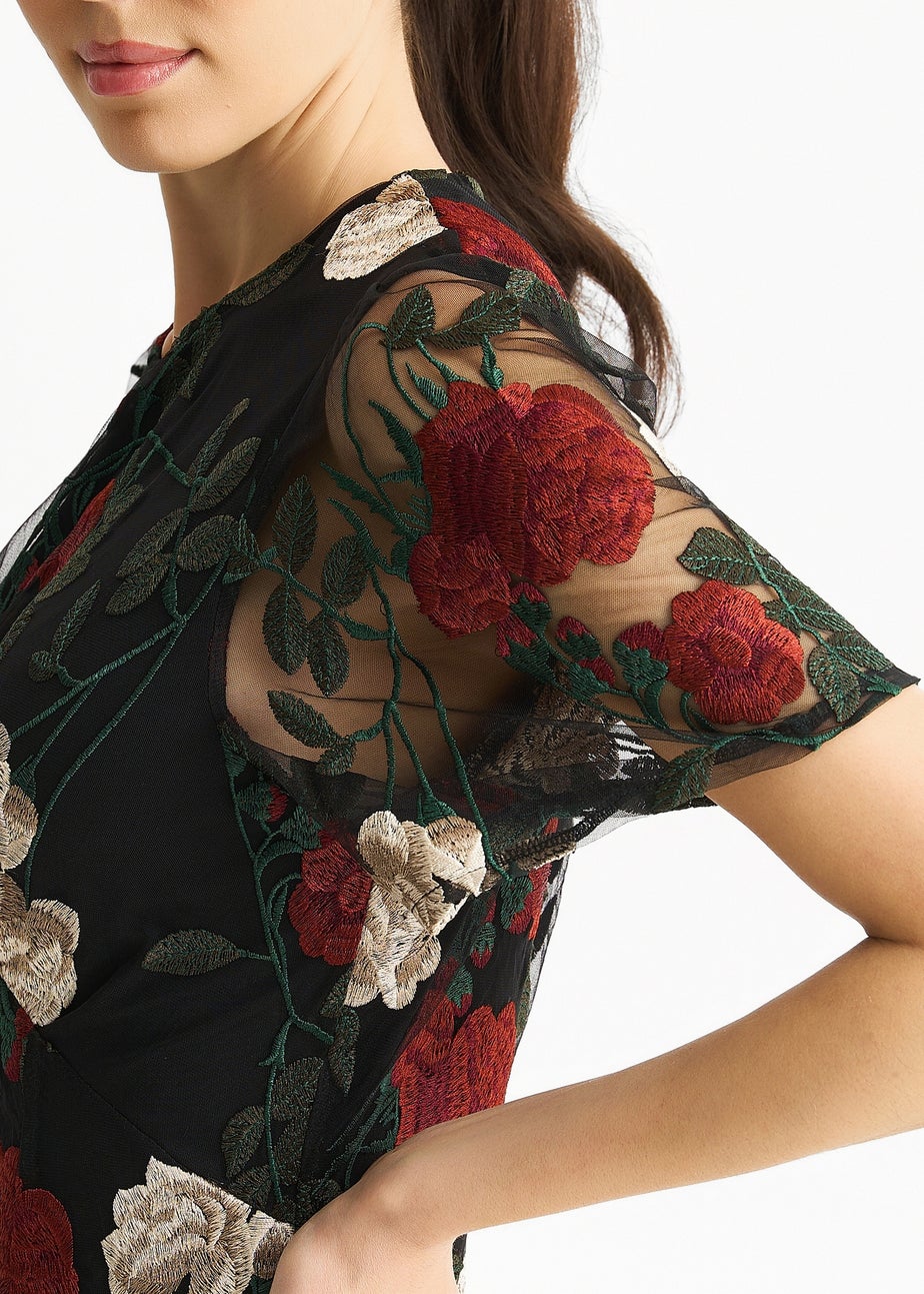 Gini London Black Angel Sleeves Embroidered Occasion Midi Dress