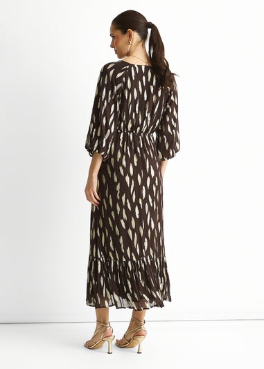 Gini London Chocolate Viscose Clipped Balloon Sleeve Maxi Dress