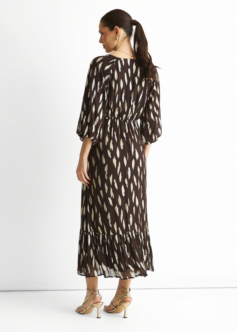 Gini London Chocolate Viscose Clipped Balloon Sleeve Maxi Dress