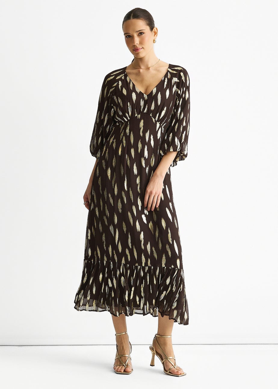Gini London Chocolate Viscose Clipped Balloon Sleeve Maxi Dress