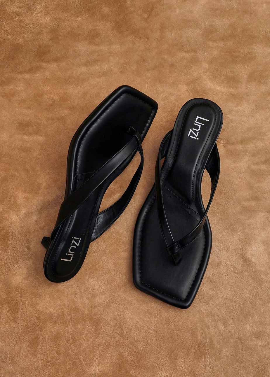 Linzi Potential Black Faux Leather Toe Post Kitten Heel