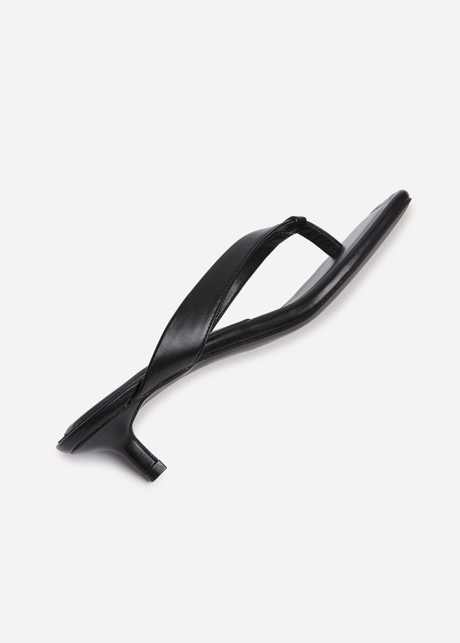Linzi Potential Black Faux Leather Toe Post Kitten Heel