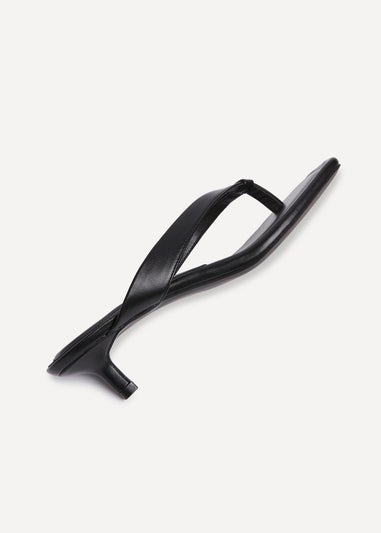 Linzi Potential Black Faux Leather Toe Post Kitten Heel