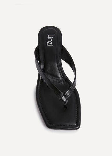 Linzi Potential Black Faux Leather Toe Post Kitten Heel