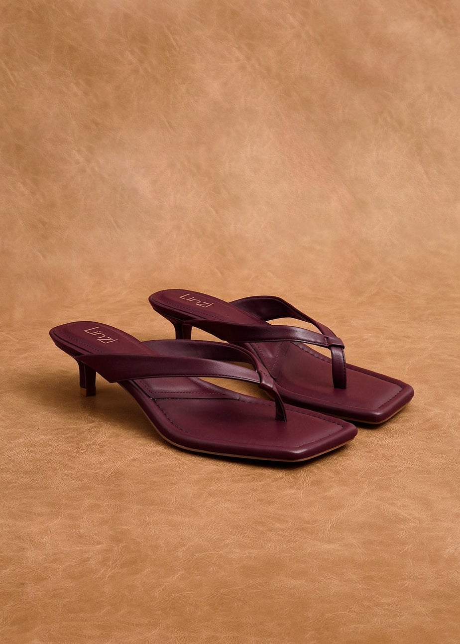 Linzi Potential Burgundy Faux Leather Toe Post Kitten Heel