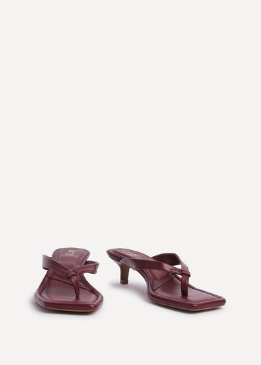Linzi Potential Burgundy Faux Leather Toe Post Kitten Heel