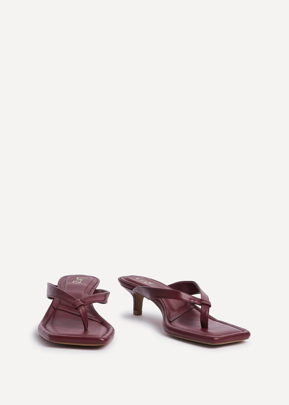 Linzi Potential Burgundy Faux Leather Toe Post Kitten Heel