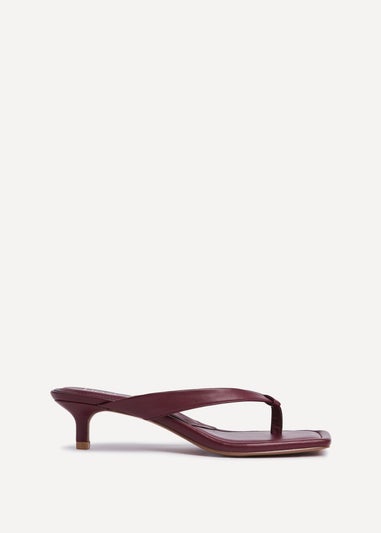 Linzi Potential Burgundy Faux Leather Toe Post Kitten Heel