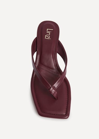 Linzi Potential Burgundy Faux Leather Toe Post Kitten Heel