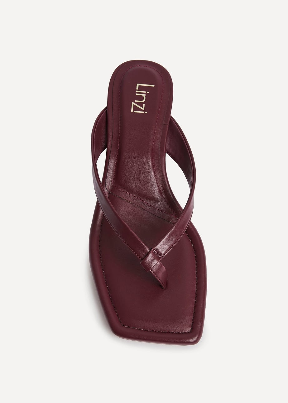 Linzi Potential Burgundy Faux Leather Toe Post Kitten Heel