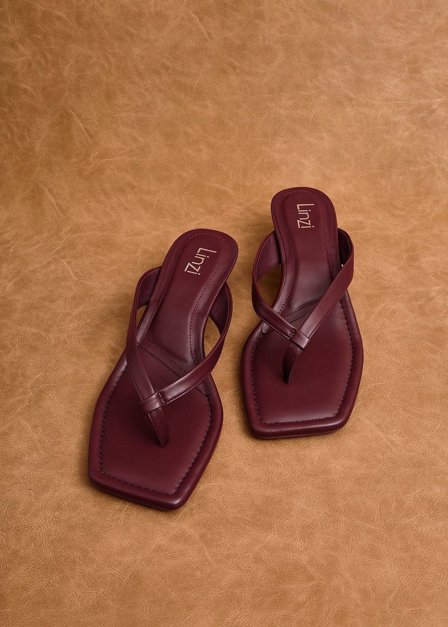 Linzi Potential Burgundy Faux Leather Toe Post Kitten Heel