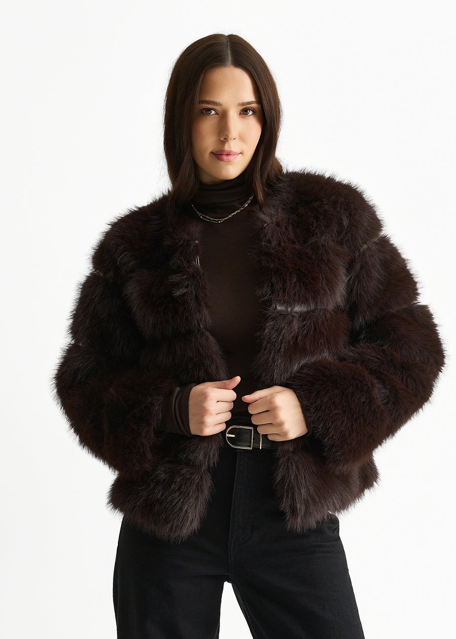 Gini London Chocolate Soft Touch Fur Jacket