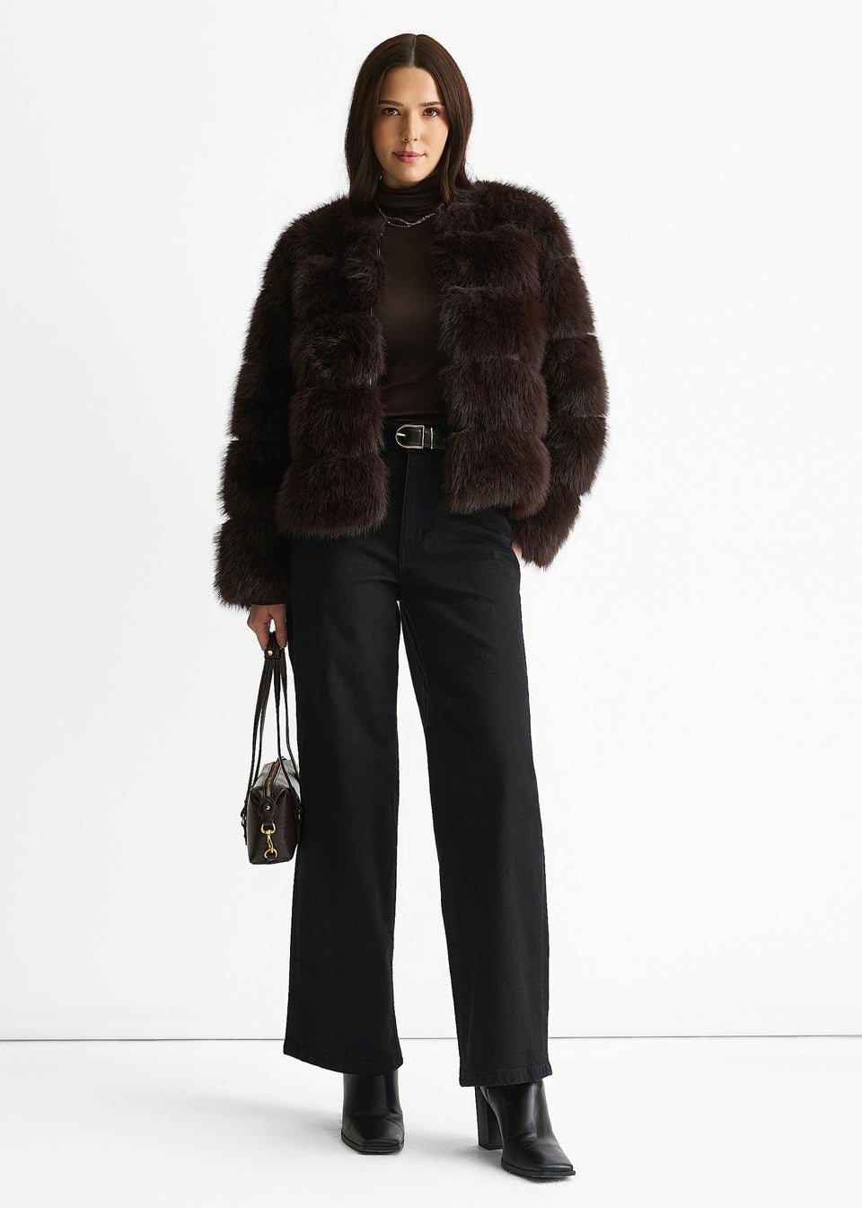 Gini London Chocolate Soft Touch Fur Jacket