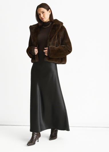 Gini London Coffee Crushed Look Faux Fur Cropped Jacket
