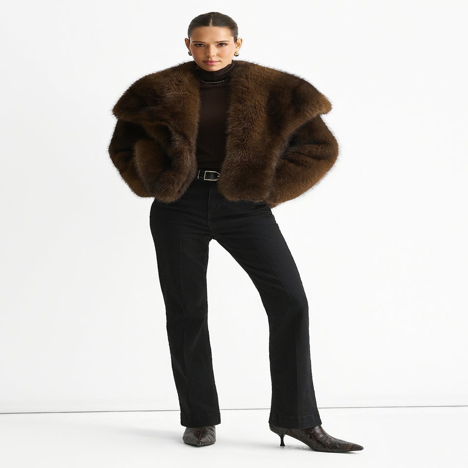 Gini London Coffee Ombre Lapel Faux Fur Jacket
