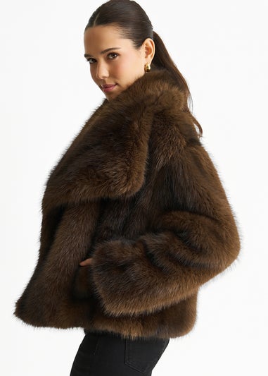 Gini London Coffee Ombre Lapel Faux Fur Jacket