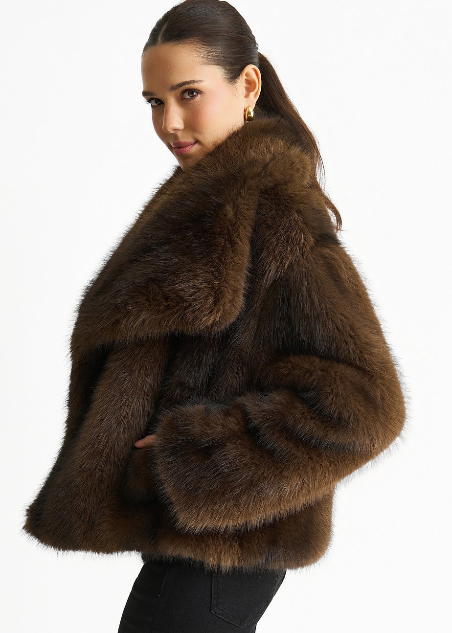 Gini London Coffee Ombre Lapel Faux Fur Jacket