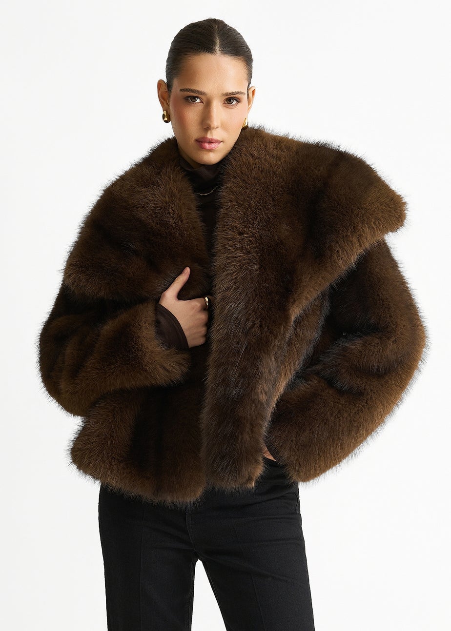 Gini London Coffee Ombre Lapel Faux Fur Jacket