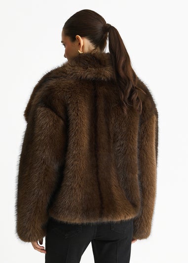 Gini London Coffee Ombre Lapel Faux Fur Jacket