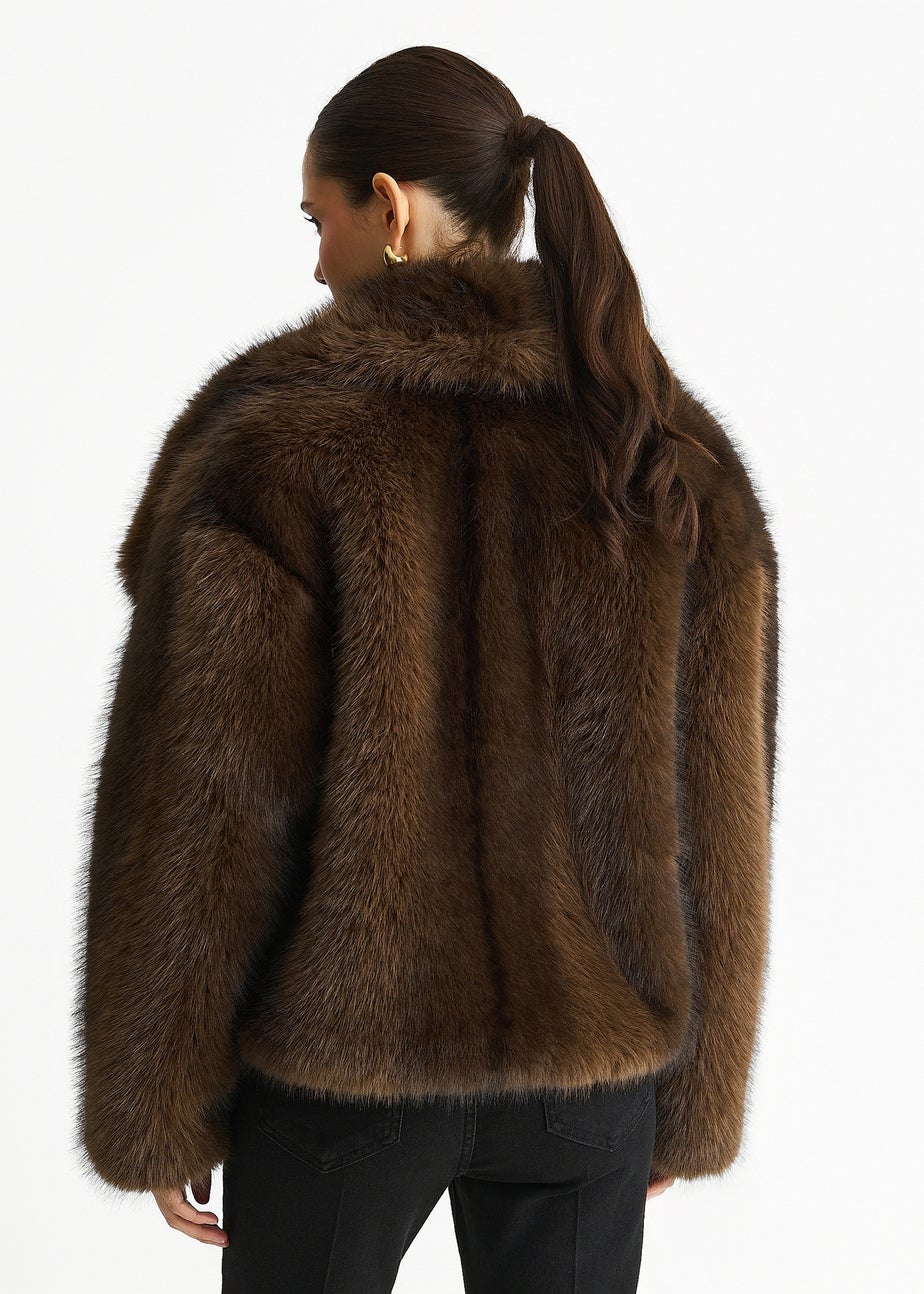 Gini London Coffee Ombre Lapel Faux Fur Jacket