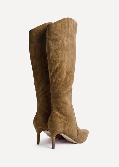 Linzi Ambition Sand Faux Suede Assymetric High Leg Stiletto Boot
