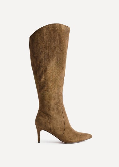 Linzi Ambition Sand Faux Suede Assymetric High Leg Stiletto Boot