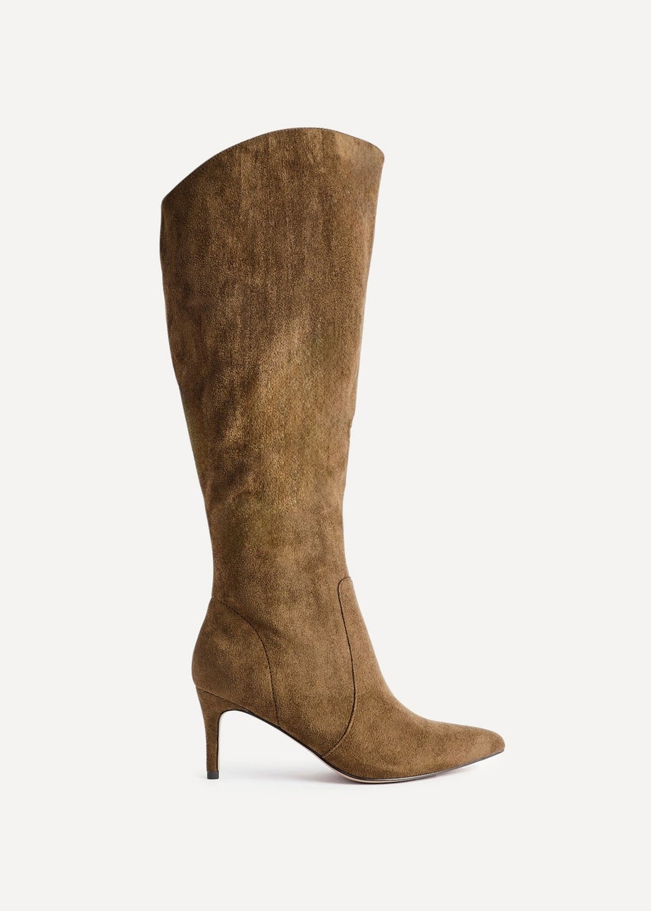 Linzi Ambition Sand Faux Suede Assymetric High Leg Stiletto Boot