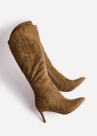 Linzi Ambition Sand Faux Suede Assymetric High Leg Stiletto Boot