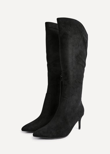 Linzi Ambition Black Faux Suede Assymetric High Leg Stiletto Boot
